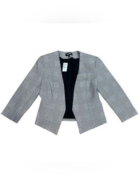 NWT Express Glen Plaid Open Front Blazer Jacket Black White Houndstooth Size 6